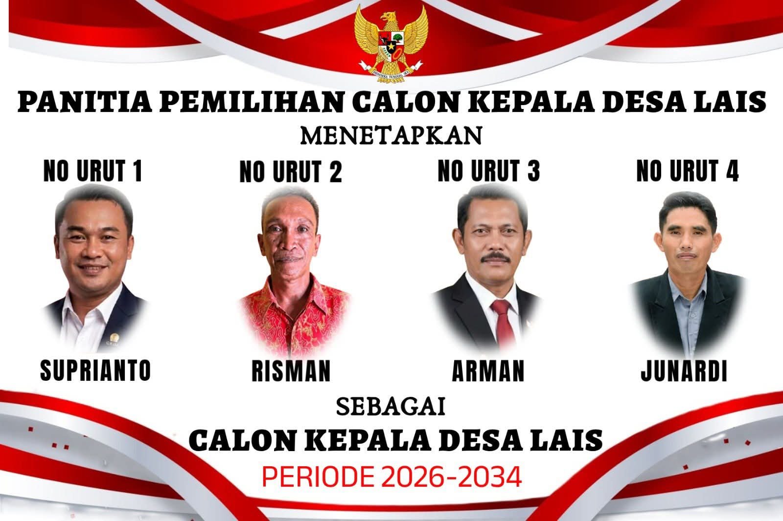 PLENO TERBUKA PILKADES LAIS: CALON RESMI DITETAPKAN, NOMOR URUT SENGAJA DIOBROLKAN DEMI KOMPETISI DAMAI